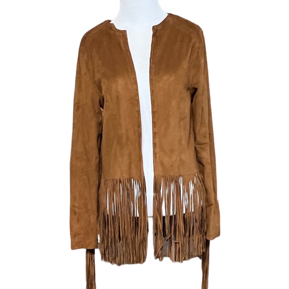 Fringe Jacket Sea Gypsies Lola Faux Brown Suede Coat Size Small Coastal Cowgirl